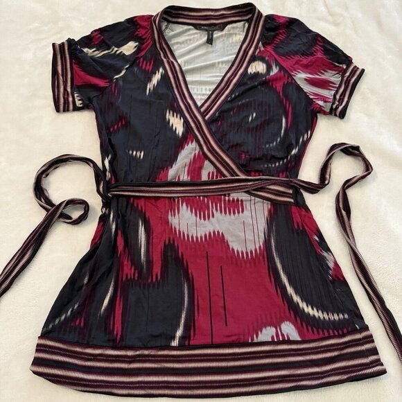BCBG Max Azria Y2K V-Neck Babydoll Wrap Tie Workwear Blouse SM - Picture 1 of 13